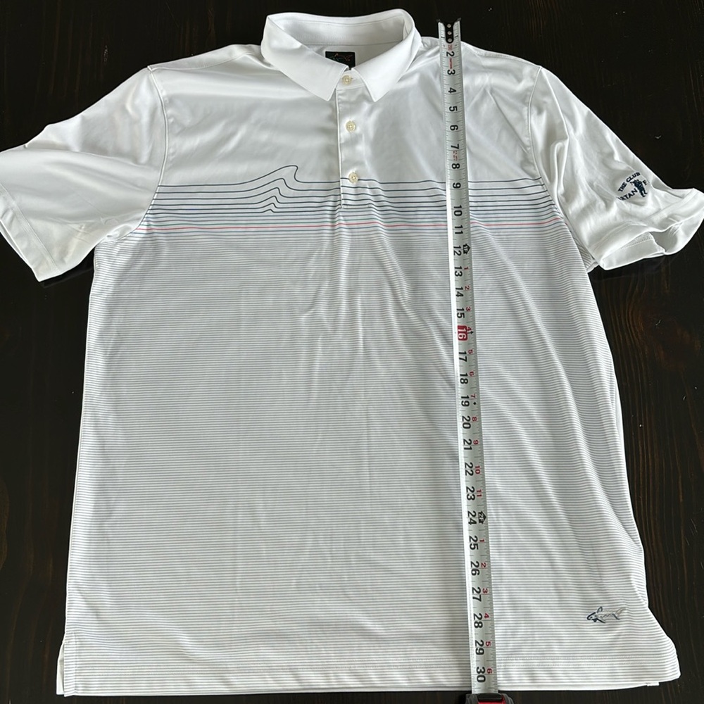 Greg Norman SZ XL White Golf Polo with Multi Color Design with Golf Club Logo